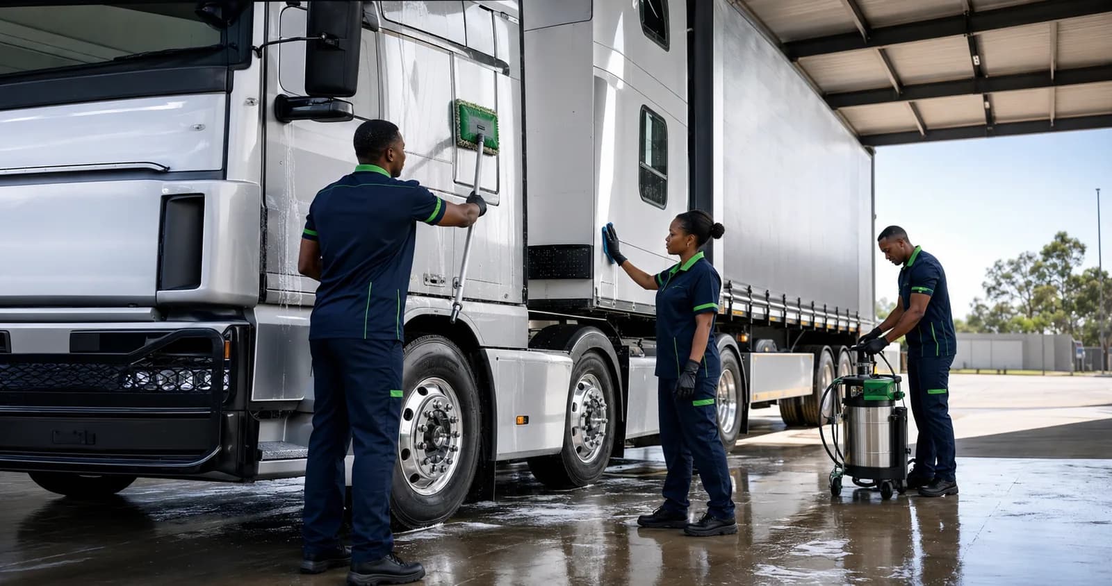 Truck washing and fumigation service for logistics vehicles