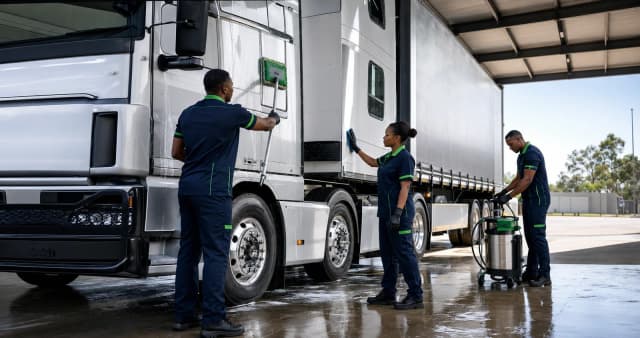 Truck wash and wax service for logistics vehicles